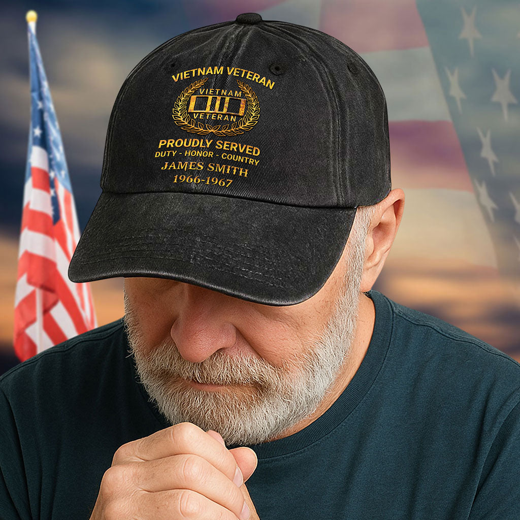 Personalized Distressed Washed Cotton Vietnam Veteran Printed Hat QFTD5210304