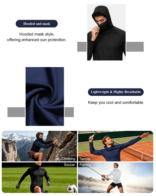 🎁Each only $11.99🎁3 PACKS Men's Athletic Hoodies Long Sleeve Fishing Shirts for Men Hooded Set with Face Mask