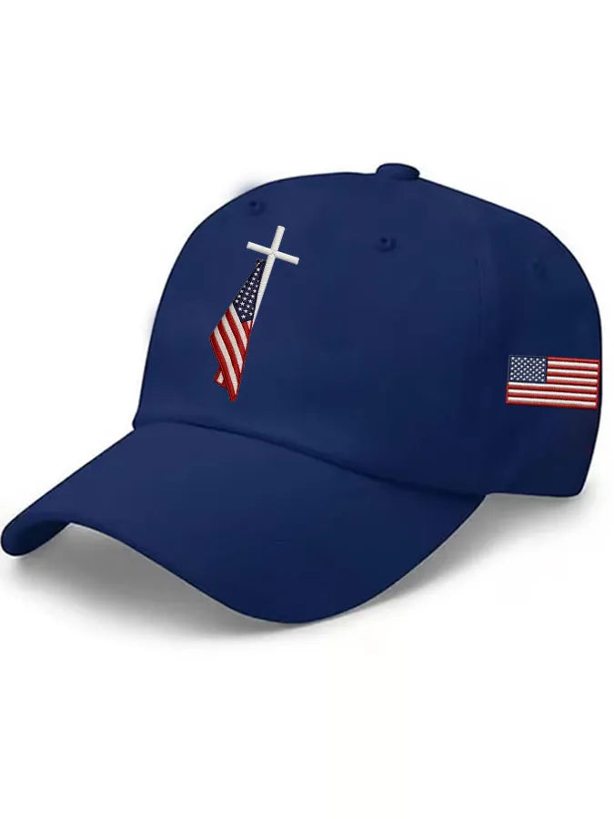 American Flag Cross Independence Day Baseball Cap