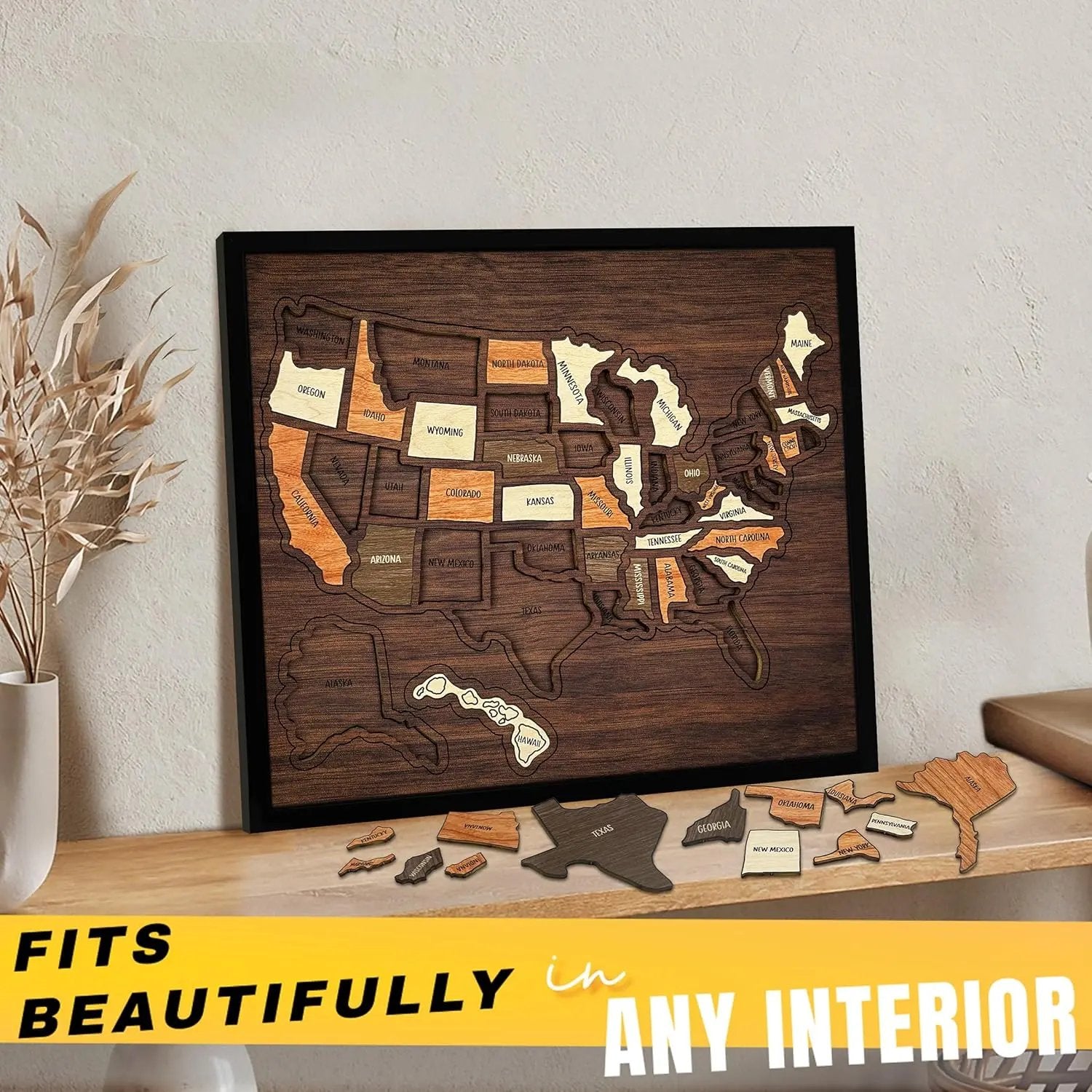 🔥Last Day 49% OFF - Wooden USA Travel Map Puzzle🧩A Stylish Way to Track Your Journey & Memories