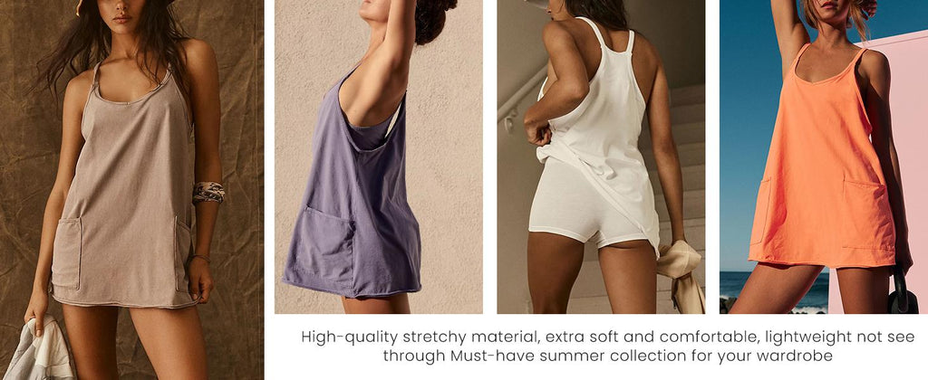 ⚡Hot Sales 49% OFF🔥 Women's Summer Sleeveless Mini Dress with Built-in Shorts V Neck Spaghetti Straps Athletic Shorts Tennis Dress with Pockets