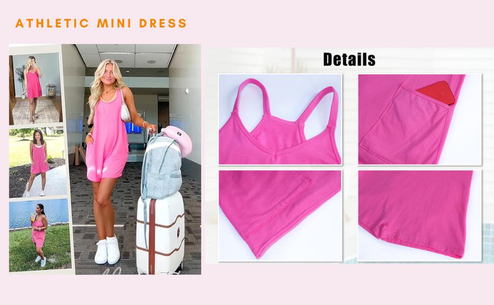 ⚡Hot Sales 49% OFF🔥 Women's Summer Sleeveless Mini Dress with Built-in Shorts V Neck Spaghetti Straps Athletic Shorts Tennis Dress with Pockets