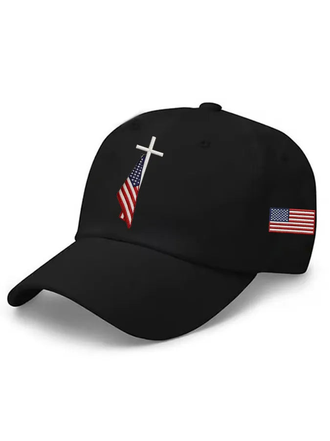 American Flag Cross Independence Day Baseball Cap