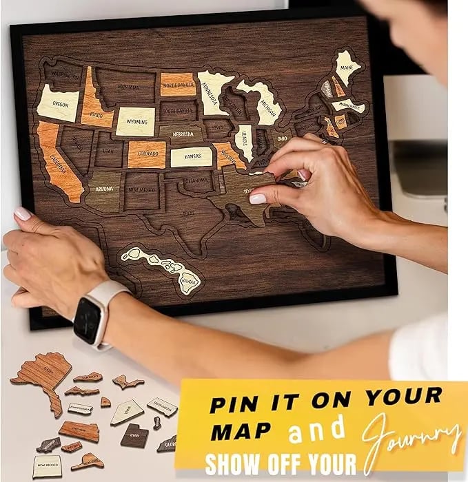 🔥Last Day 49% OFF - Wooden USA Travel Map Puzzle🧩A Stylish Way to Track Your Journey & Memories