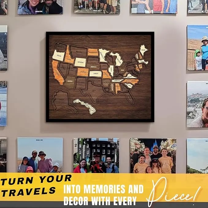 🔥Last Day 49% OFF - Wooden USA Travel Map Puzzle🧩A Stylish Way to Track Your Journey & Memories